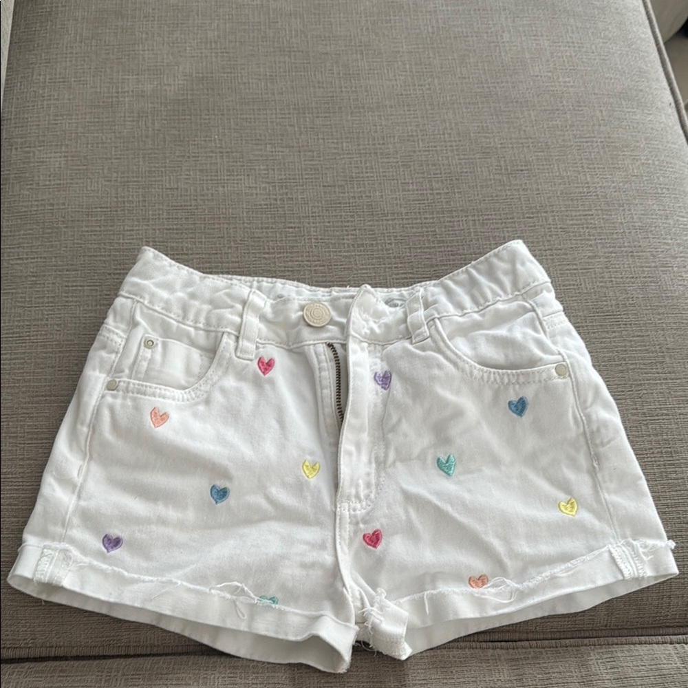 White Heart Embroidered Women's Shorts